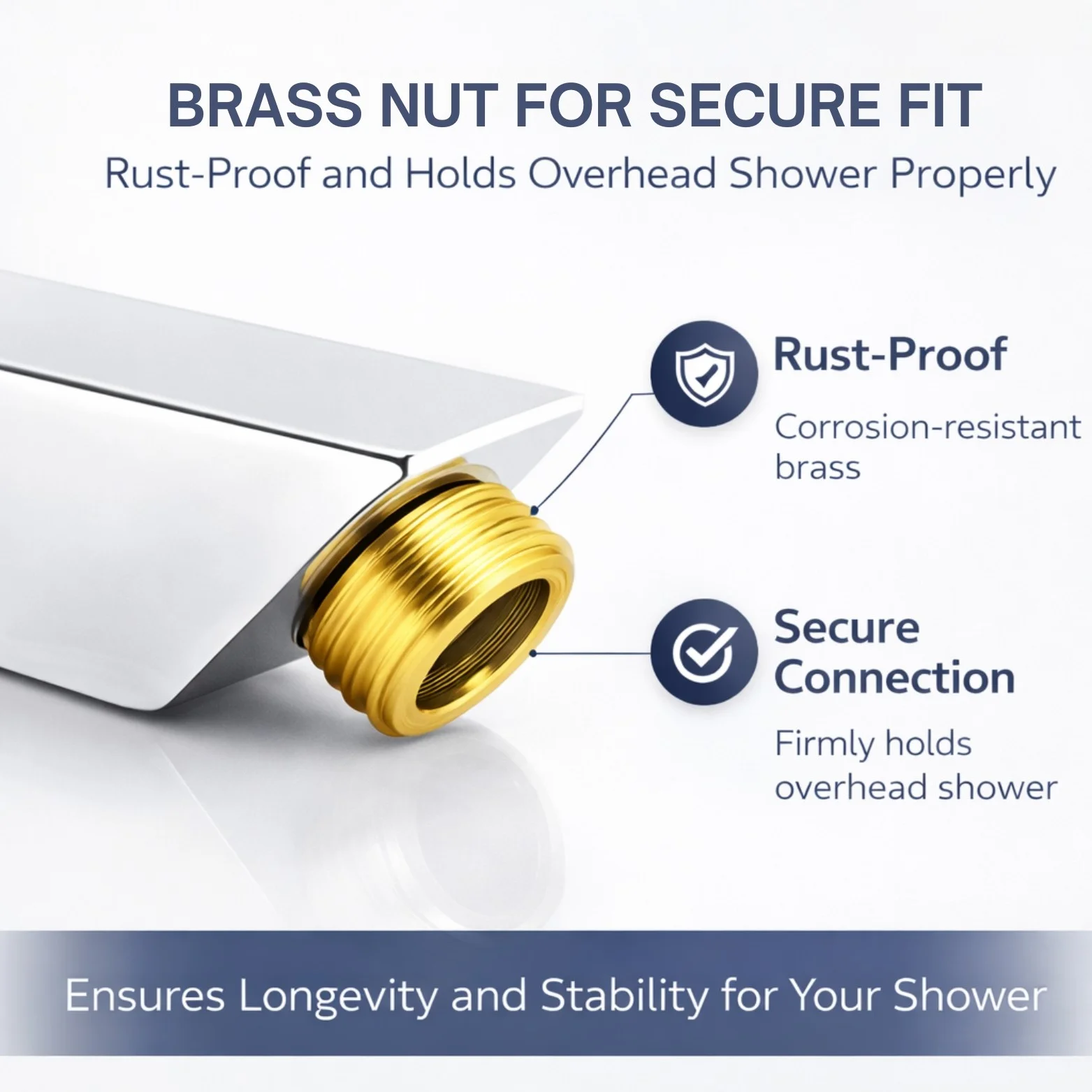 <span style="font-family:algerian"><span style="color:white"><span style="font-size:12px"><span style="background-color:#666666">SS202</span></span></span></span><br> 12" SQUARE SHOWER ARM WITH BRASS NUT - Image 4