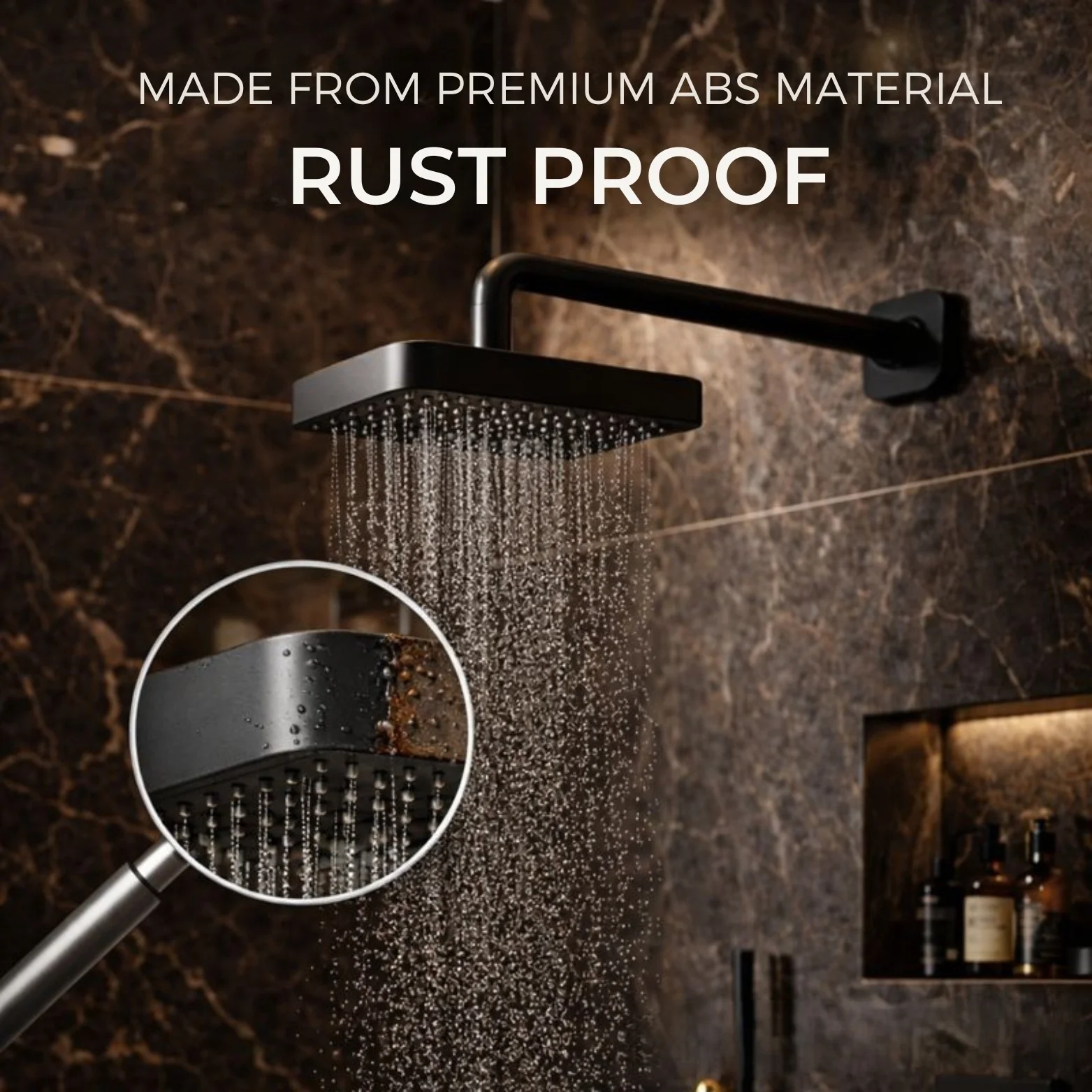 <span style="font-family:algerian"><span style="color:white"><span style="font-size:12px"><span style="background-color:#78706E">ABS</span></span></span></span><br> 6" X 9" ASTOR OVERHEAD SHOWER BLACK MATT - Image 3