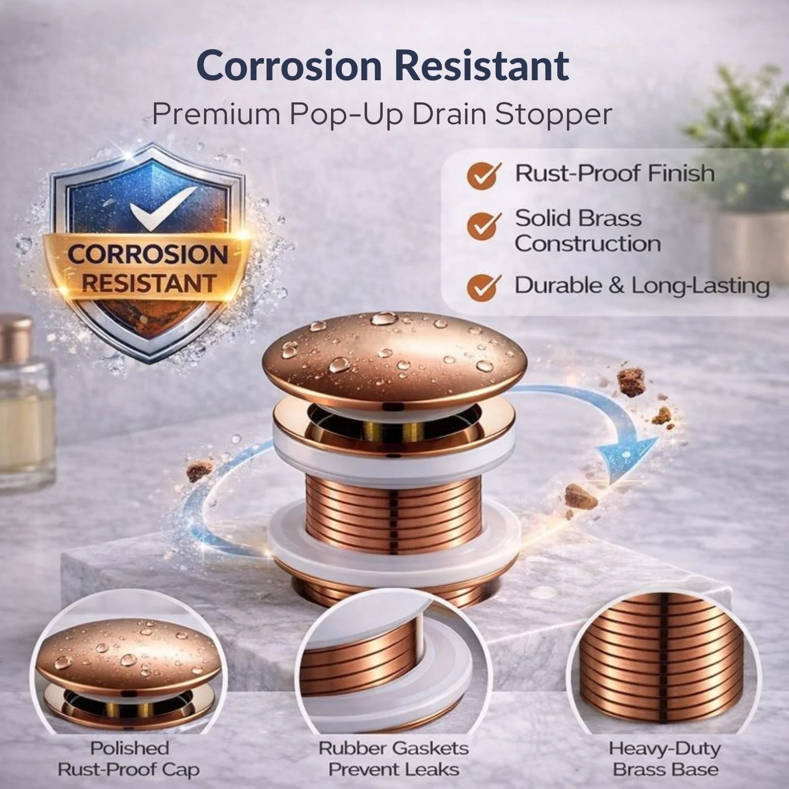 <span style="font-family:algerian"><span style="color:white"><span style="font-size:12px"><span style="background-color:#AFAFAF">SS</span></span></span></span><br> 5" POP UP WASTE COUPLING ROSE GOLD - Image 2
