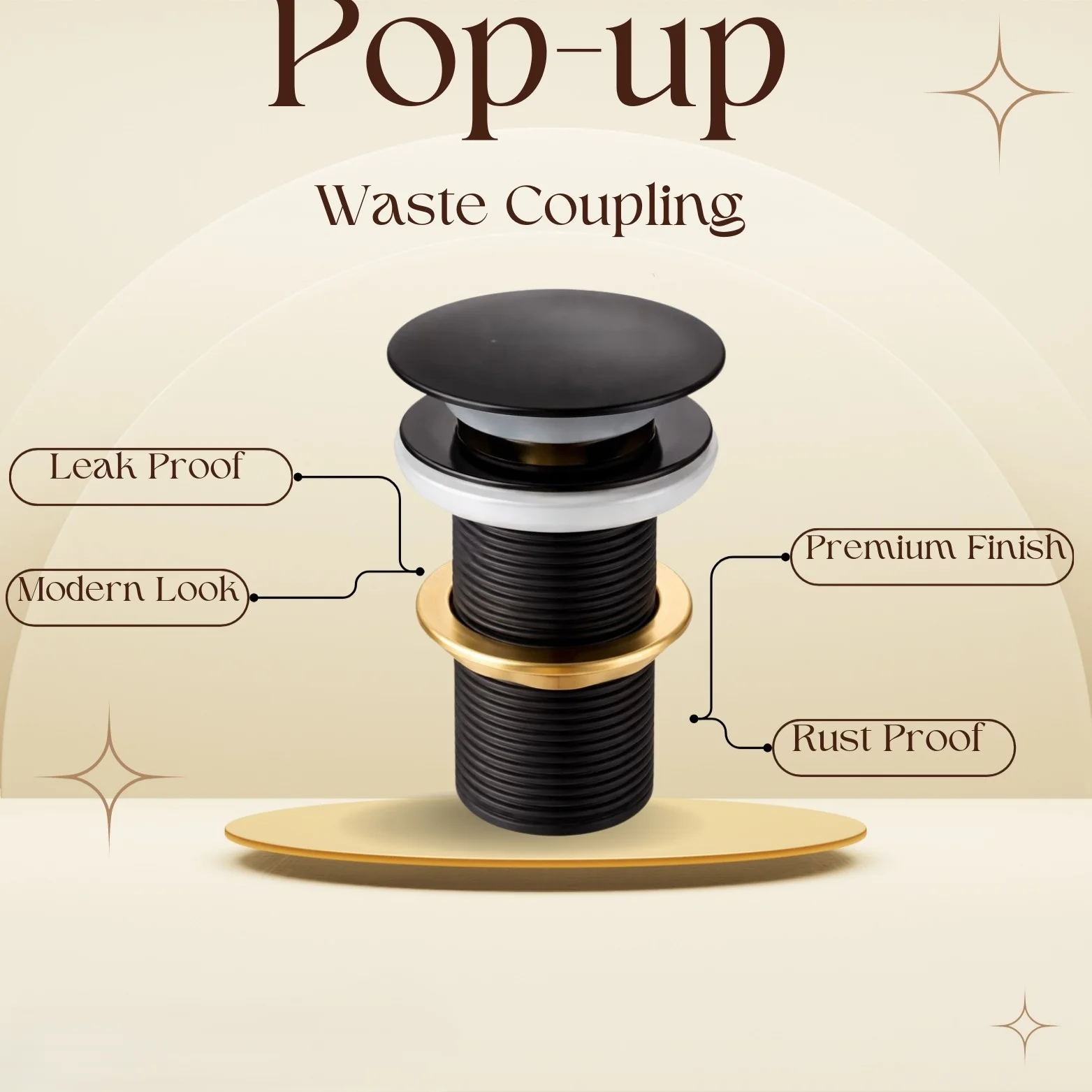 <span style="font-family:algerian"><span style="color:white"><span style="font-size:12px"><span style="background-color:#AFAFAF">SS</span></span></span></span><br> 5" POP UP WASTE COUPLING MATT BLACK - Image 3