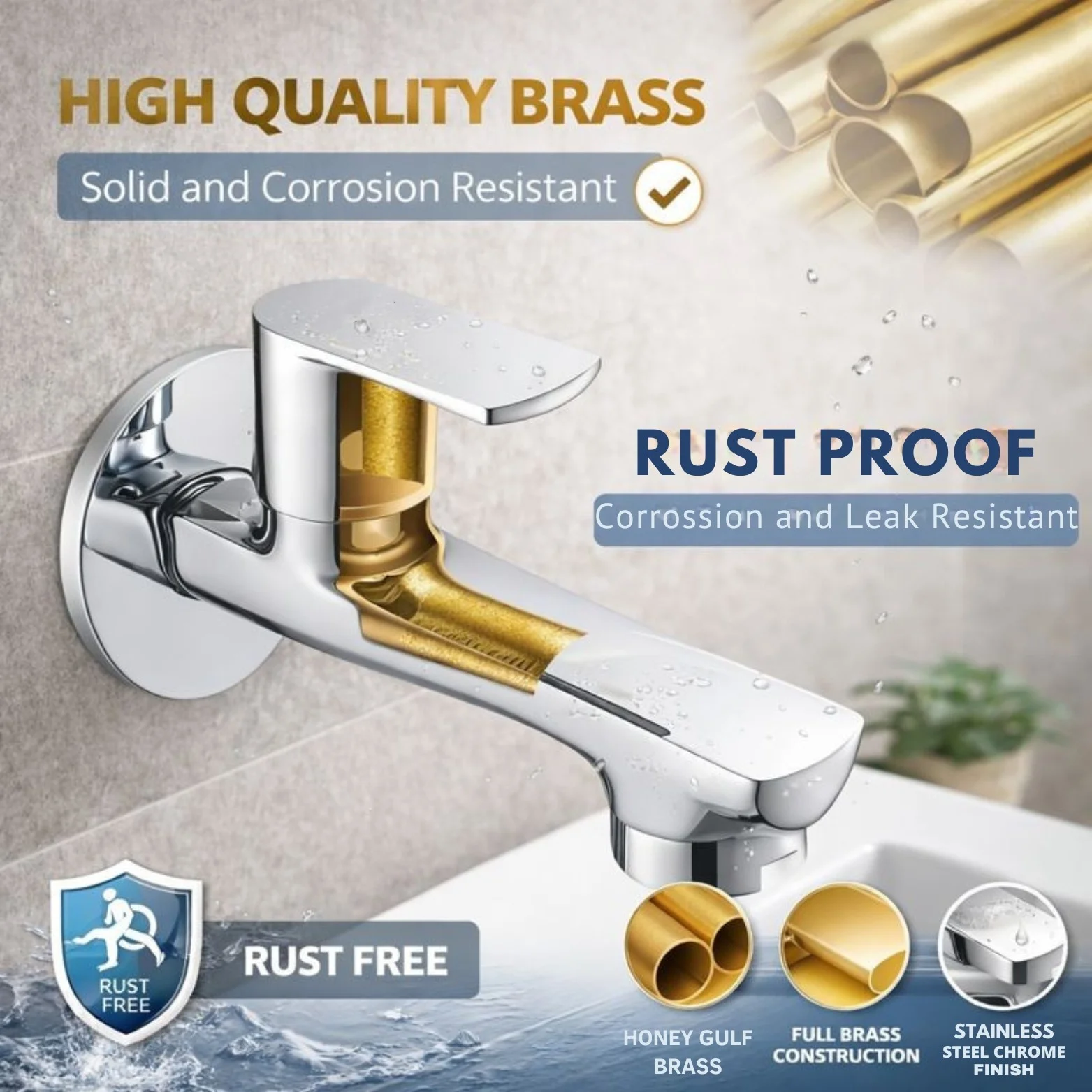 <span style="font-family:algerian"><span style="color:white"><span style="font-size:12px"><span style="background-color:#d4af37">BRASS</span></span></span></span><br> VIBER BIB COCK W/ FLANGE - Image 3