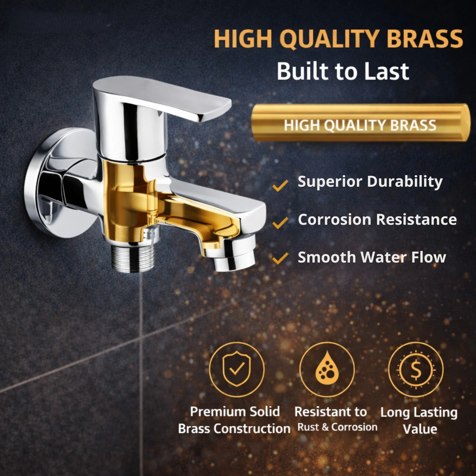 <span style="font-family:algerian"><span style="color:white"><span style="font-size:12px"><span style="background-color:#d4af37">BRASS</span></span></span></span><br> VIBER 2-IN-1 BIB COCK W/ FLANGE - Image 3
