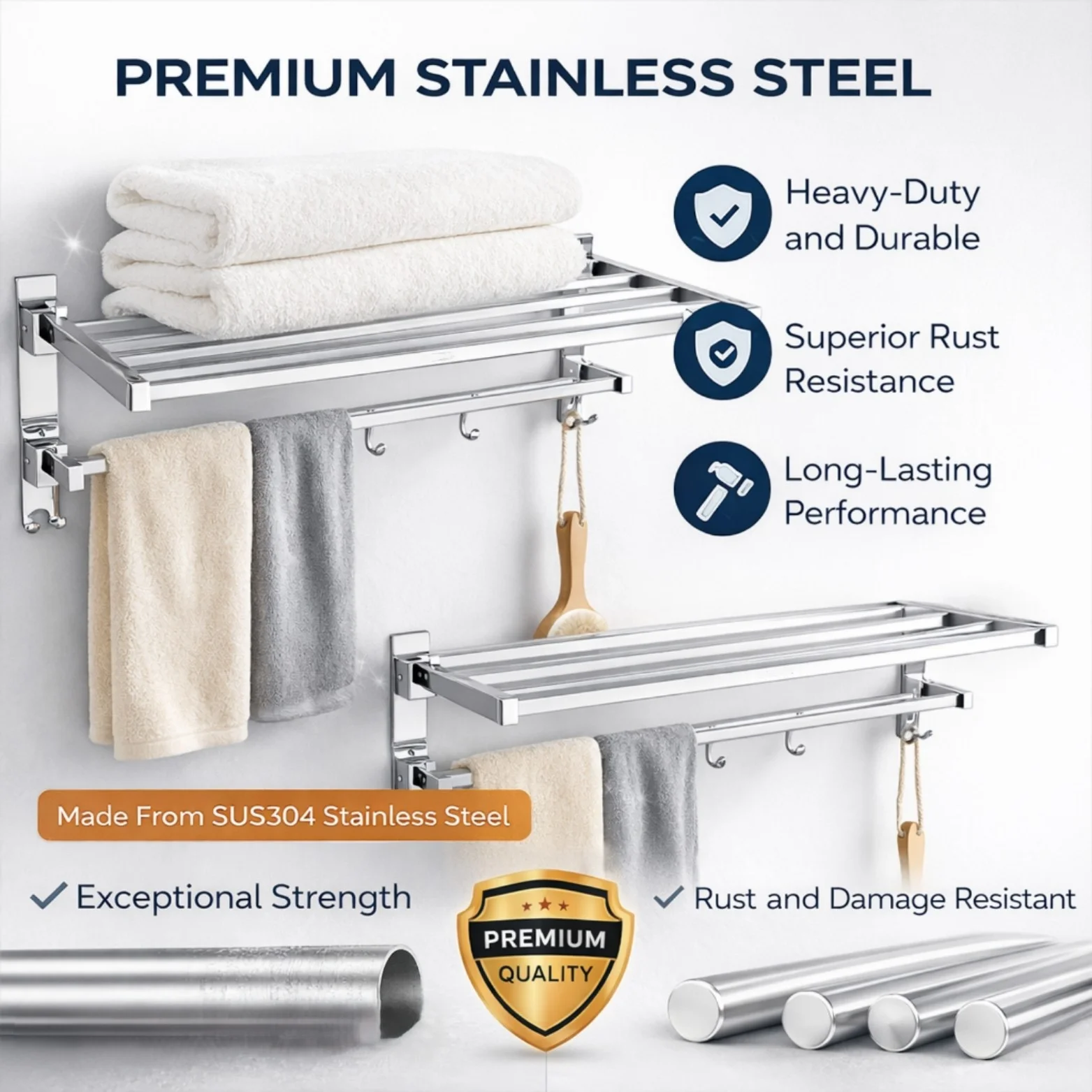 <span style="font-family:algerian"><span style="color:white"><span style="font-size:12px"><span style="background-color:#666666">SS202</span></span></span></span><br> 24" DOUBLE FOLDING TOWEL RACK - Image 3
